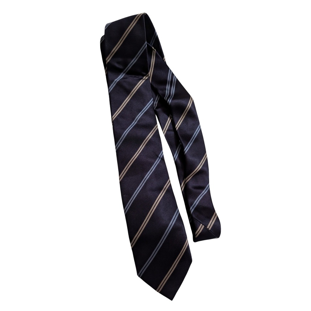 Ermenegildo Zegna Silkโ Tie Navy Blue Light Blue Tan Striped Made in Italy Mens
